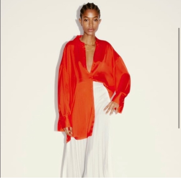 Oversized Satin Button-Down - Picture 1 of 4